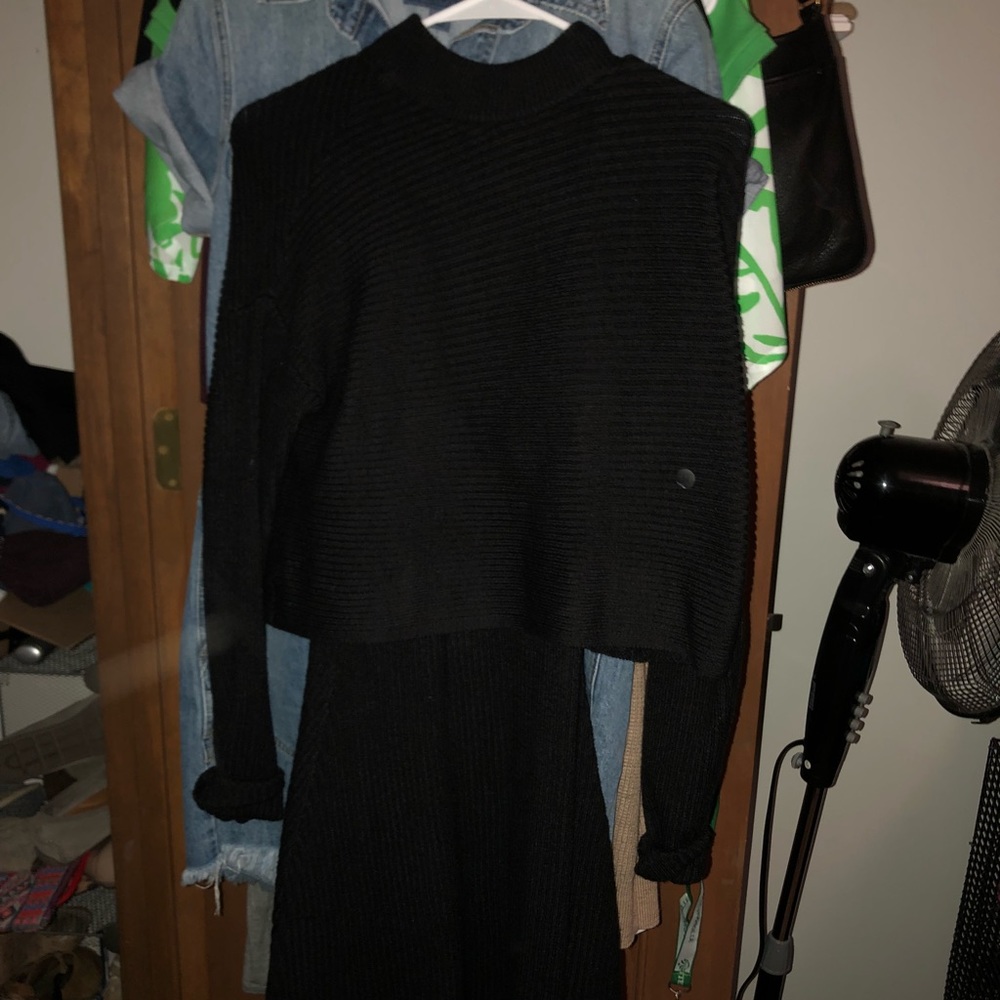 Black Ribbed American Eagle Tiered Sweater Dress